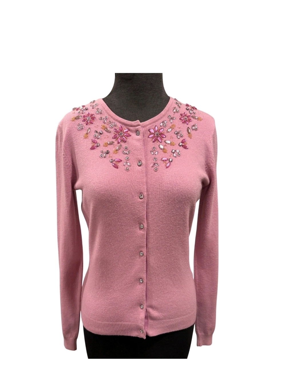 George Pink Embellished Cardigan Sweater - Angora Blend - Large (12/14)